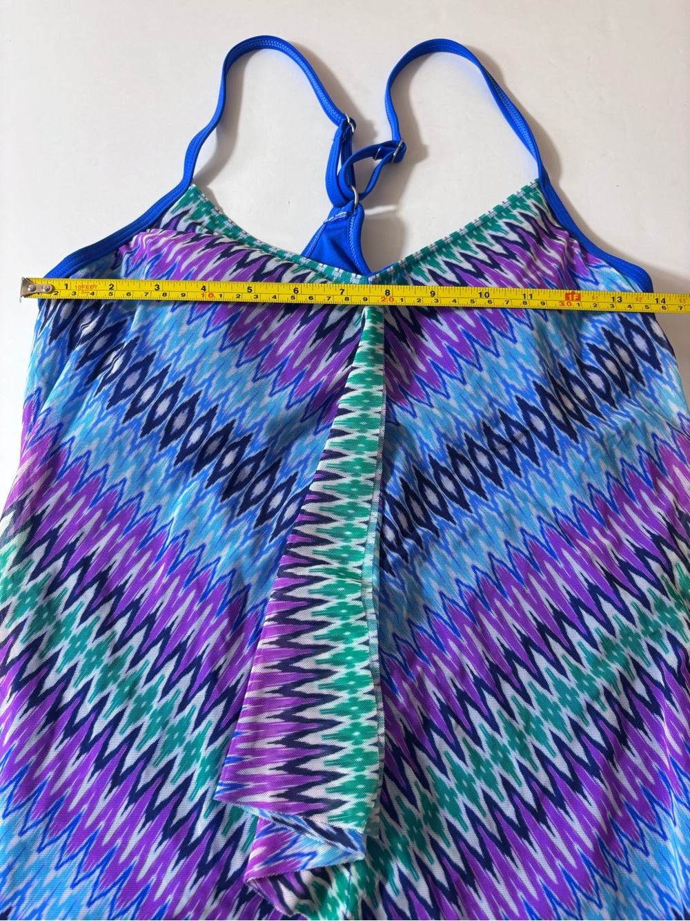 Beach House Flyaway Mesh Swim Tankini Top Razorback Lined Flowy Chevron Size 6 - Picture 9 of 9